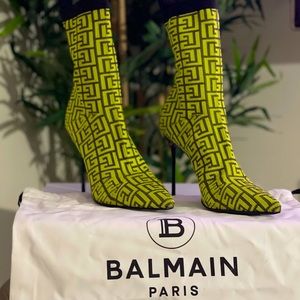 Balmain Skye Monogram Knit Stiletto Booties